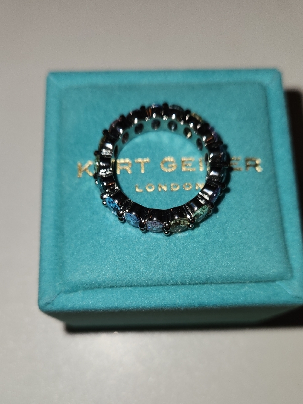 Kurt Geiger Rainbow Crystal Eternity Ring in Silver Tone - Picture 2 of 7